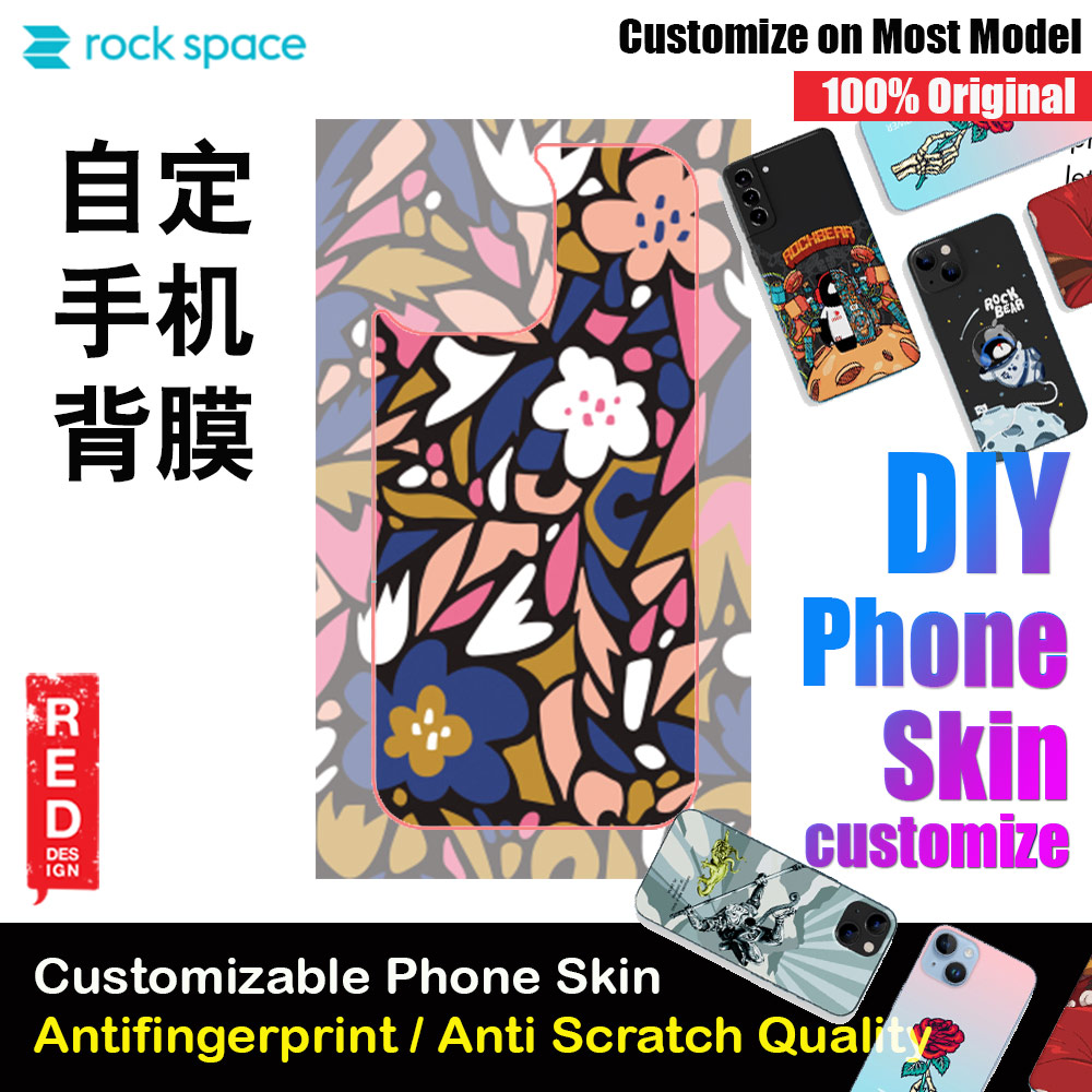 Rock Space DIY 自定 定制 设计 手机背膜 贴纸 DIY Customize High Quality Print Phone Skin Sticker for Multiple Phone Model with Multiple Photo Images Gallery or with Own Phone Text (Pattern Flowers Floral)