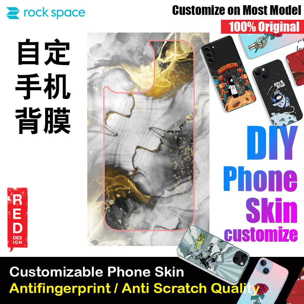 Rock Space DIY 自定 定制 设计 手机背膜 贴纸 DIY Customize High Quality Print Phone Skin Sticker for Multiple Phone Model with Multiple Photo Images Gallery or with Own Phone CellphoneText (Pattern Marble Black White Gold)