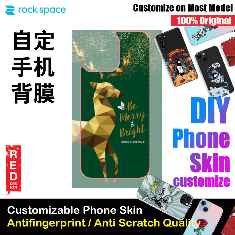 Rock Space DIY 自定 定制 设计 手机背膜 贴纸 DIY Customize High Quality Print Phone Skin Sticker for Multiple Phone Model with Multiple Photo Images Gallery or with Own Phone Cellphone (Merry Christmas Deer)