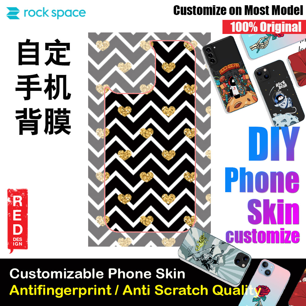 Rock Space DIY 自定 定制 设计 手机背膜 贴纸 DIY Customize High Quality Print Phone Skin Sticker for Multiple Phone Model with Multiple Photo Images Gallery or with Own Phone Text (Patterns Gold Love)