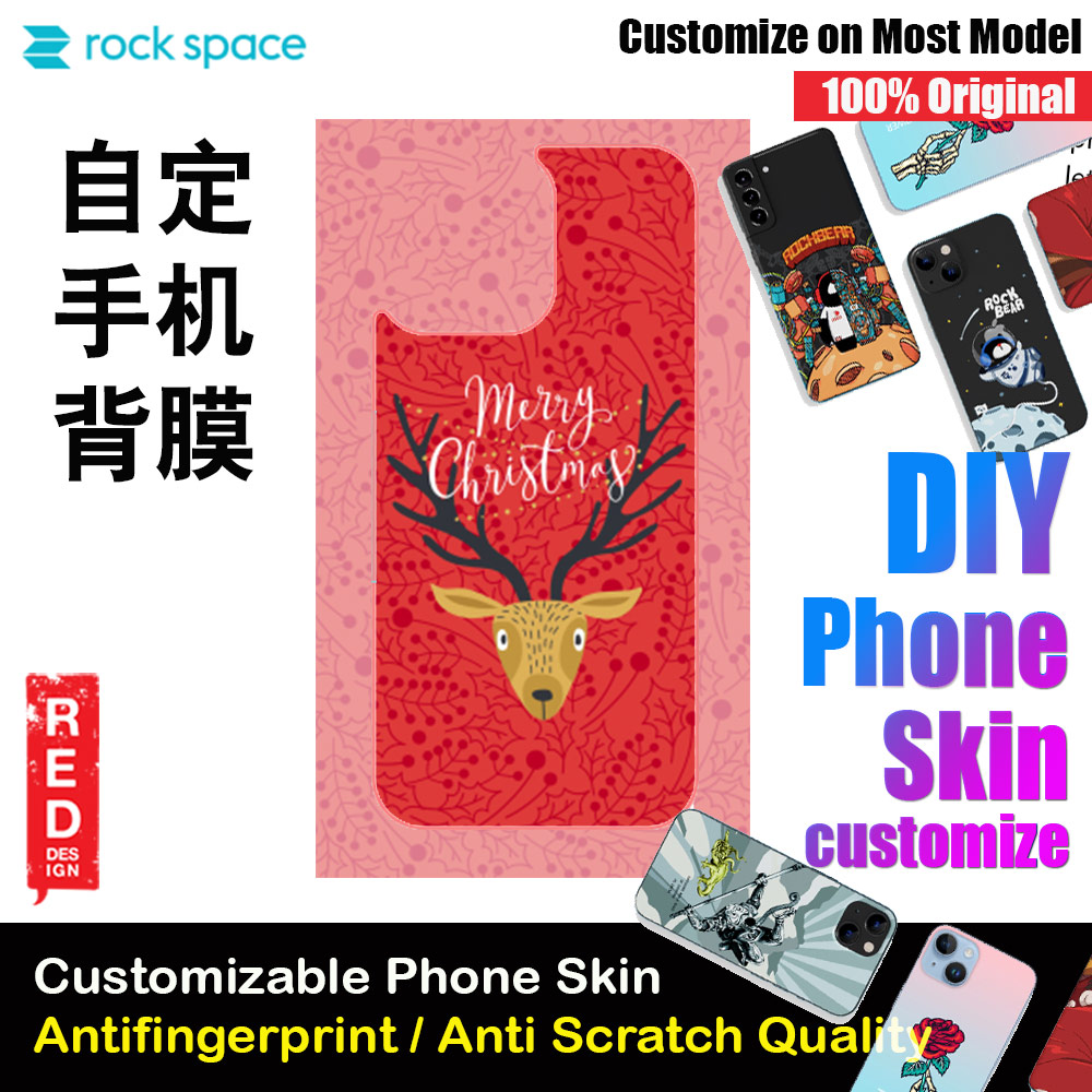 Rock Space DIY 自定 定制 设计 手机背膜 贴纸 DIY Customize High Quality Print Phone Skin Sticker for Multiple Phone Model with Multiple Photo Images Gallery or with Own Phone Cellphone (Merry Christmas Deer)