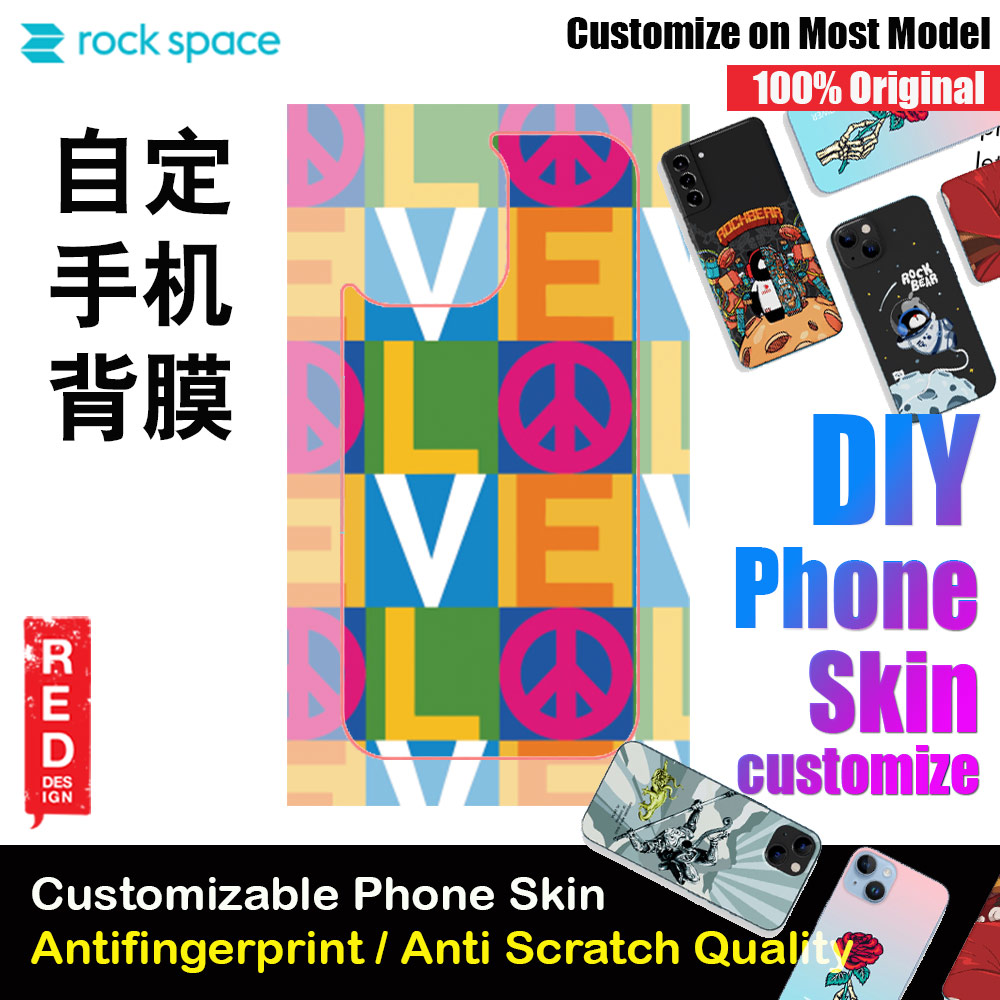Rock Space DIY 自定 定制 设计 手机背膜 贴纸 DIY Customize High Quality Print Phone Skin Sticker for Multiple Phone Model with Multiple Photo Images Gallery or with Own Phone Text (Pattern LOVE)