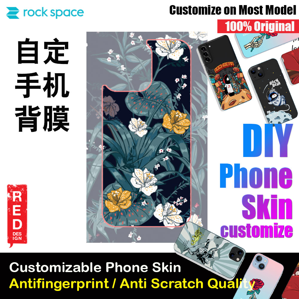 Rock Space DIY 自定 定制 设计 手机背膜 贴纸 DIY Customize High Quality Print Phone Skin Sticker for Multiple Phone Model with Multiple Photo Images Gallery or with Own Phone Text (Pattern Flowers Floral)