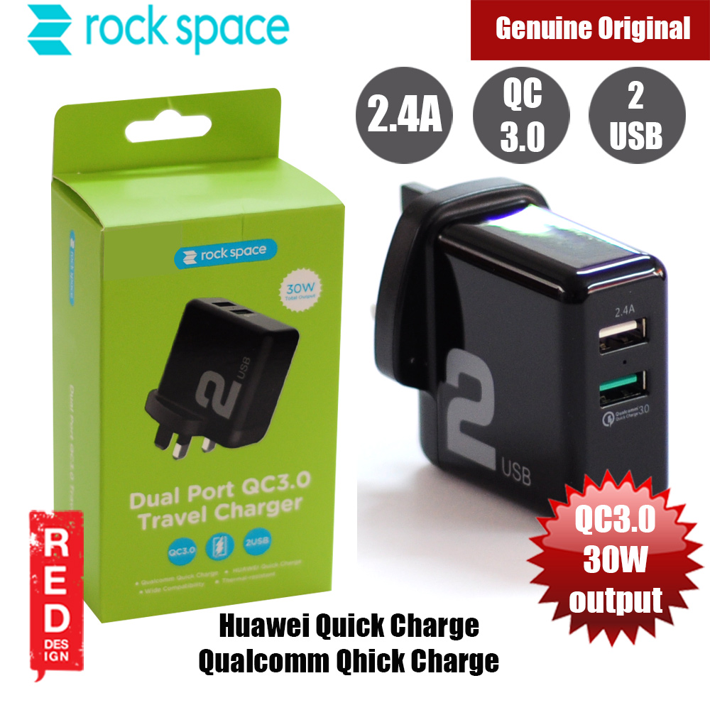 Rock Space T13 Dual Port QC 3.0 Travel Charger (UK Black)