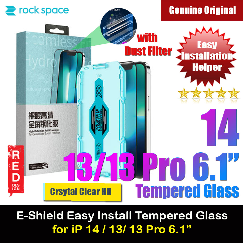 Rock Space HD Full Coverage Tempered Glass with Dust Filter with Easy Installation Helper Tools for iPhone 14 13 Pro 6.1 (Crsytal Clear HD)
