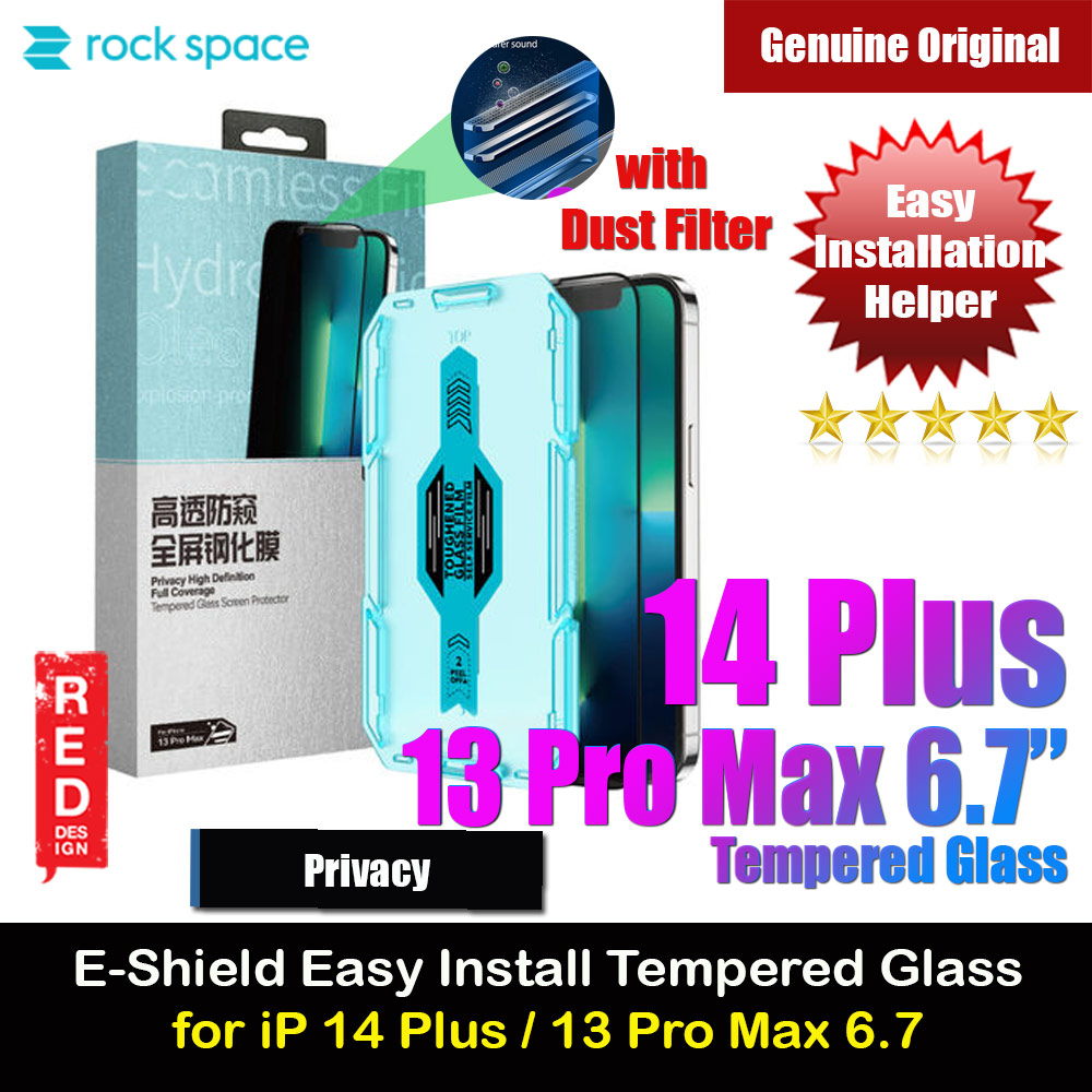 Rock Space HD Full Coverage Tempered Glass with Dust Filter with Easy Installation Helper Tools for iPhone 14 Plus 13 Pro Max 6.7 (Privacy Anti View Peep)