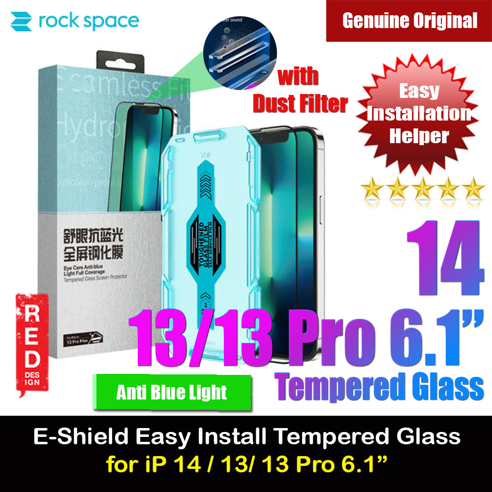 Rock Space HD Full Coverage Tempered Glass with Dust Filter with Easy Installation Helper Tools for iPhone 14 iPhone 13 Pro 6.1 (Anti Blue Light)