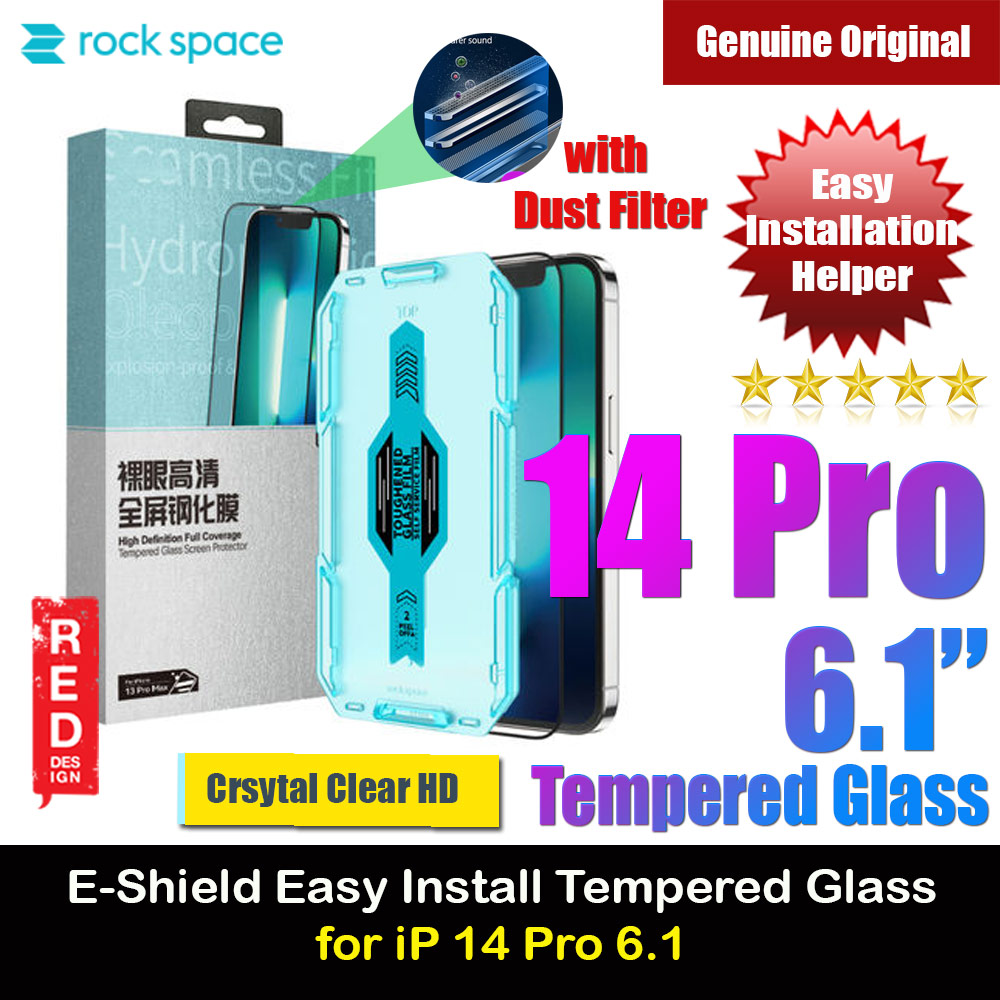 Rock Space HD Full Coverage Tempered Glass with Dust Filter with Easy Installation Helper Tools for iPhone 14 Pro 6.1 (Crsytal Clear HD)