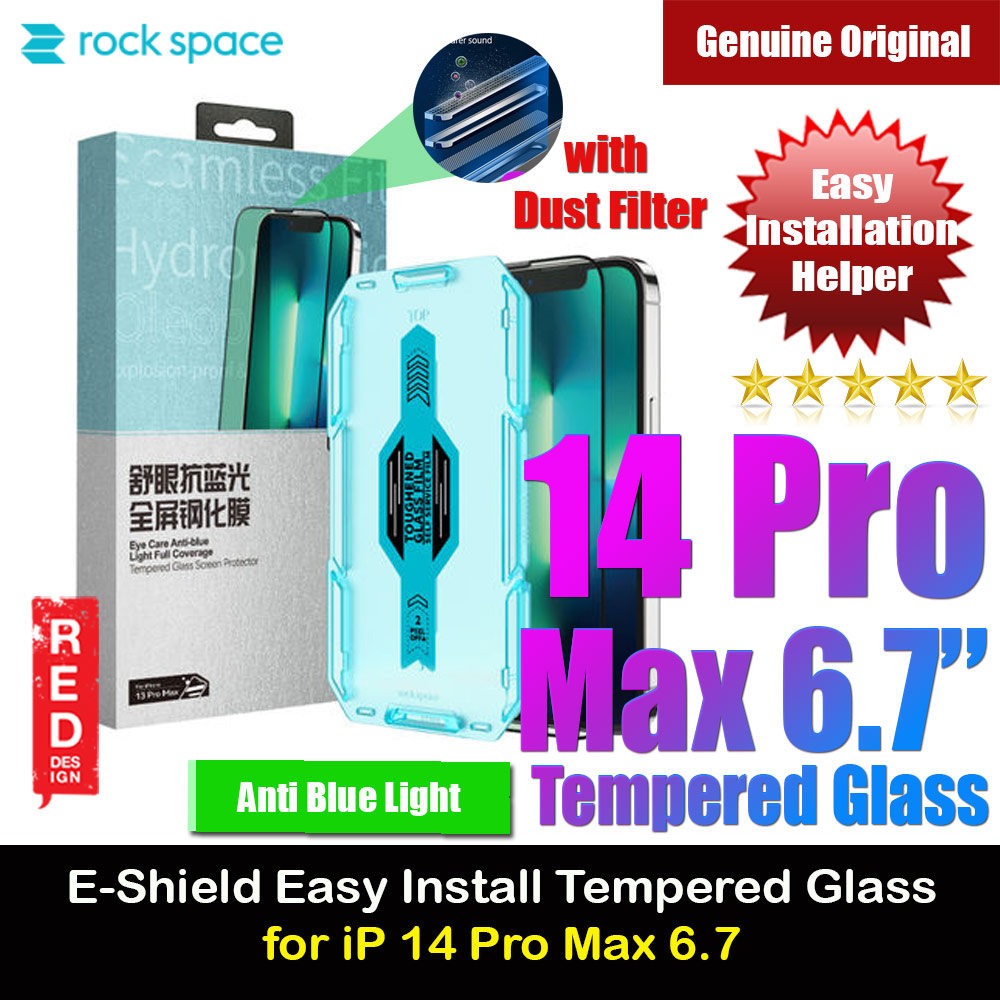 Rock Space HD Full Coverage Tempered Glass with Dust Filter with Easy Installation Helper Tools for iPhone 14 Pro Max 6.7 (Anti Blue Light)