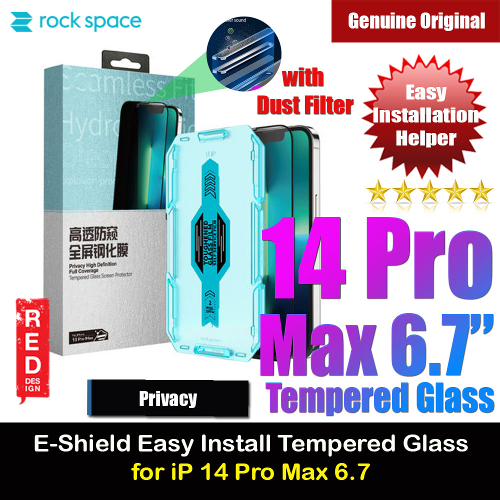 Rock Space HD Full Coverage Tempered Glass with Dust Filter with Easy Installation Helper Tools for iPhone 14 Pro Max 6.7 (Privacy Anti View Peep)
