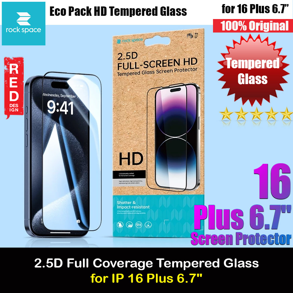 Rock Space HD Full Coverage Tempered Glass for iPhone 16 Plus 6.7 (Clear)