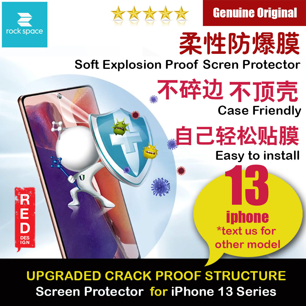 Rock Space Custom Made Crack Proof Explosion Proof Flexible TPU Soft Screen Protector for iPhone 13 Mini iPhone 13 iPhone 13 Pro iPhone 13 Pro Max (Clear Anti Bacteria)