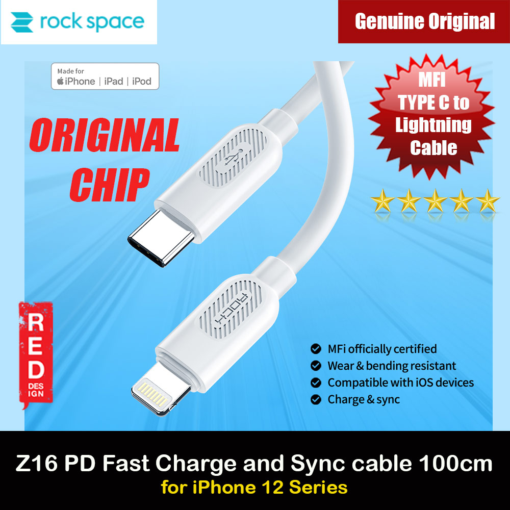 Rock High Quaity MFI Certified Original Chip PD 20W Fast Charge Type C to Lightning Cable for iPhone 11 Pro Max iPhone 12 Pro Max 100cm  (White)