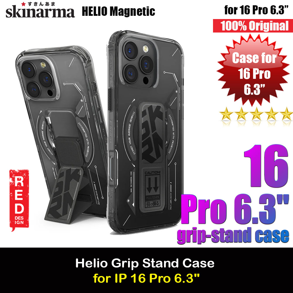 Skinarma Helio Magnetic Charge Kickstand Grip Stand Drop Protection Case for iPhone 16 Pro 6.3 (Black)