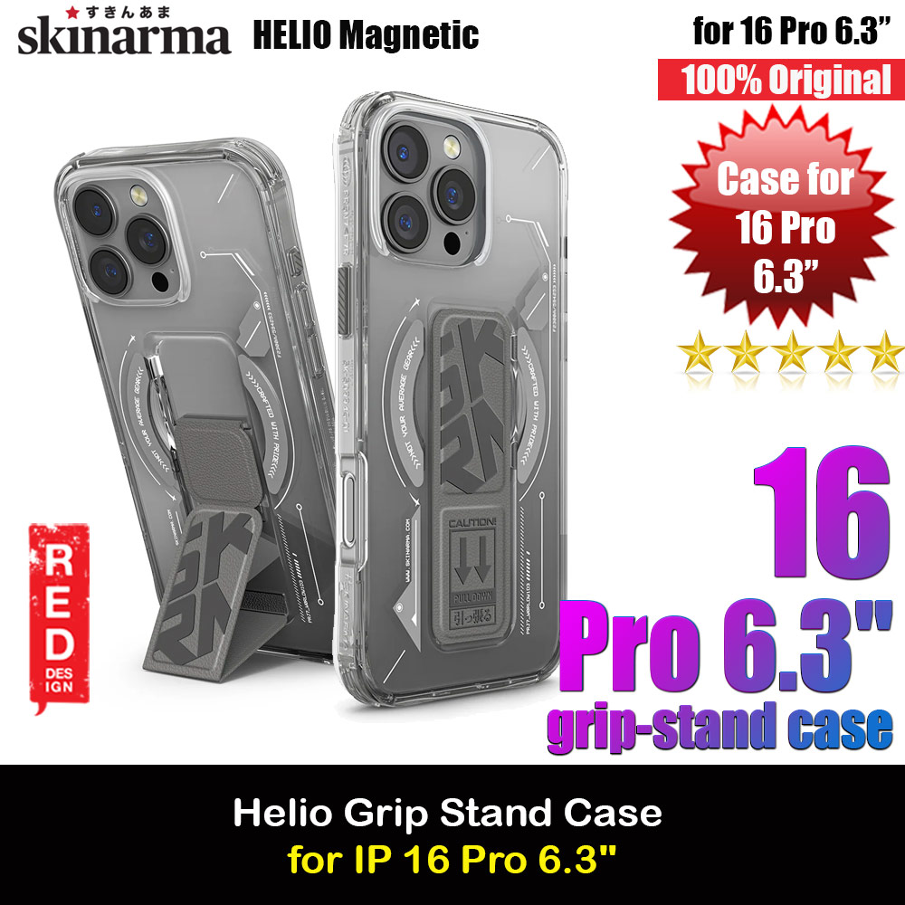 Skinarma Helio Magnetic Charge Kickstand Grip Stand Drop Protection Case for iPhone 16 Pro 6.3 (Grey)