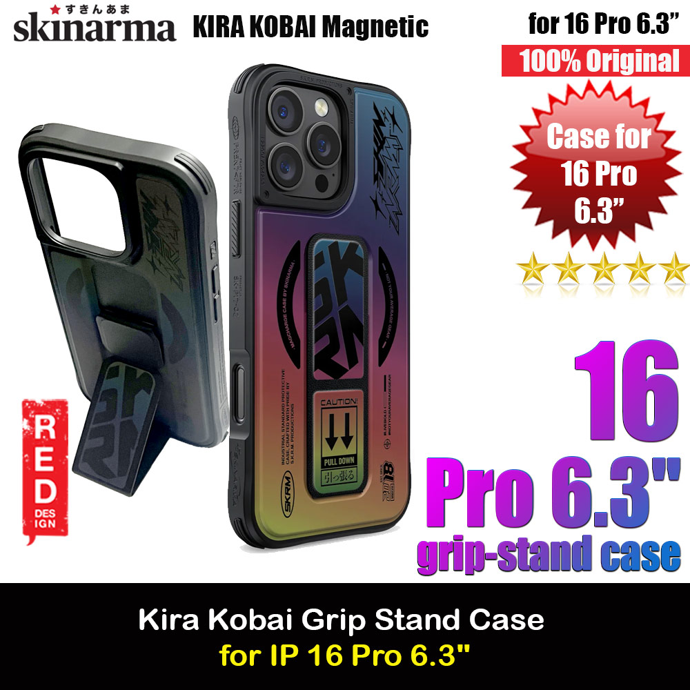 Skinarma Magnetic Charge Kickstand Grip Stand Drop Protection Case for iPhone 16 Pro 6.3 (Kira Kobai Hologram)