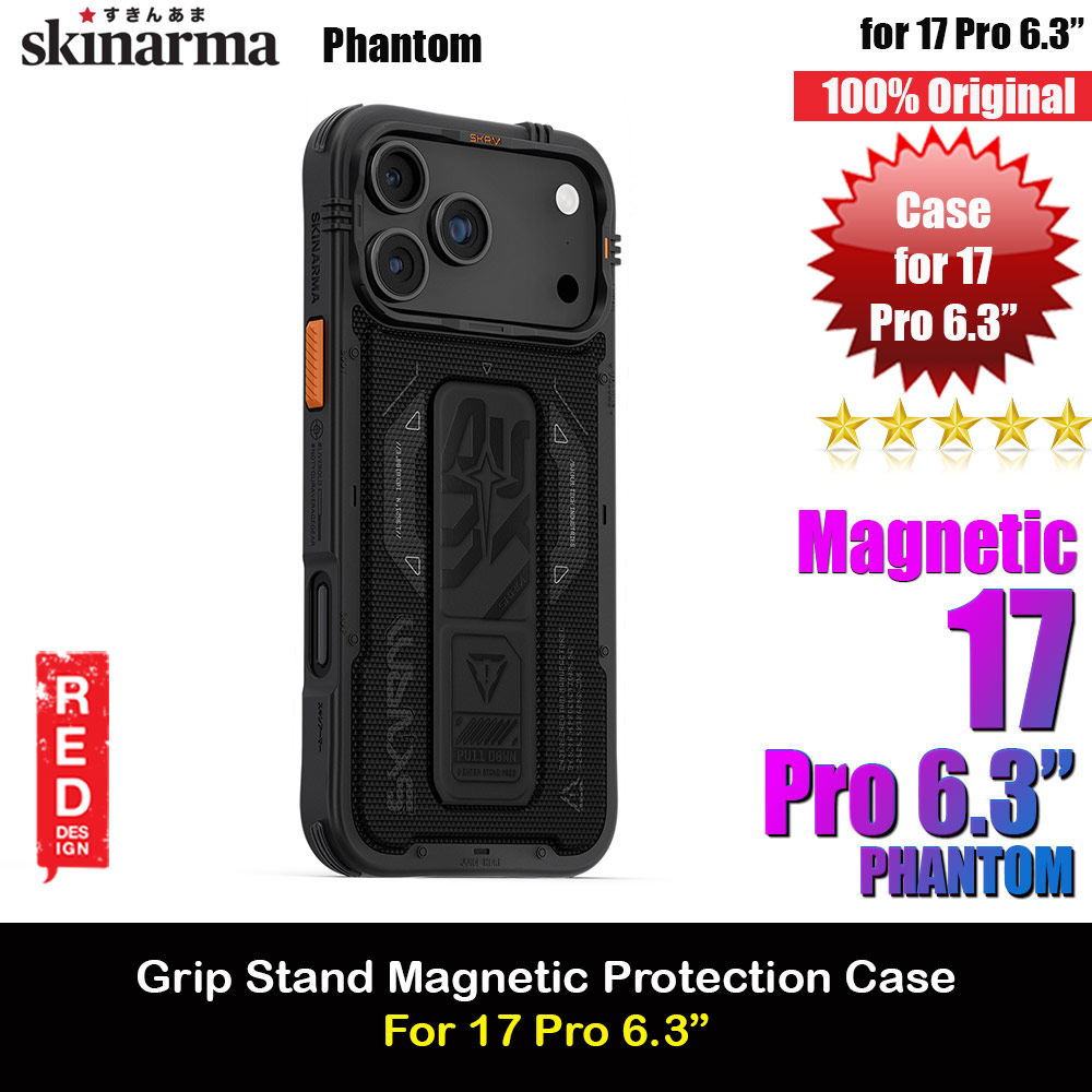 Skinarma Phantom Magcharge Grip Stand Droop Protection Case for iPhone 17 Pro 6.3 (Black)