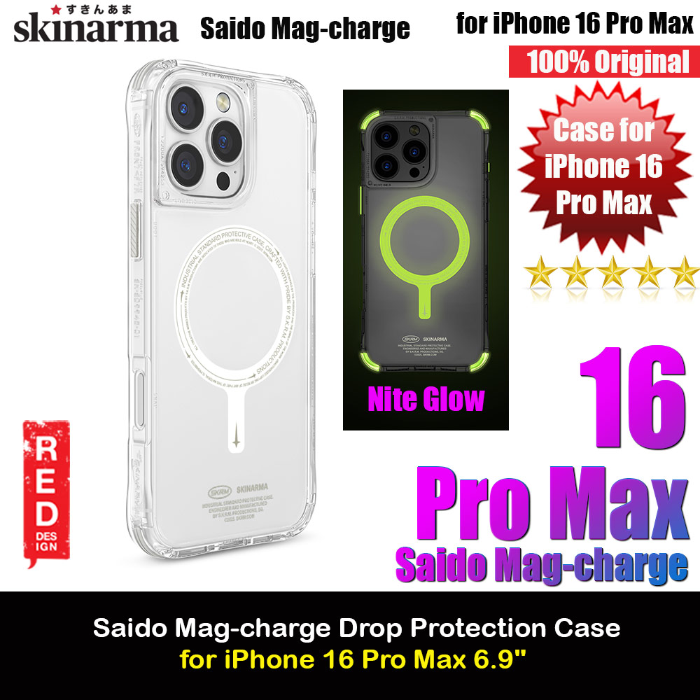 Skinarma Saido Magsafe Series Drop Protection Case NiteGlow Edition for iPhone 16 Pro Max 6.9 (Lime Green)