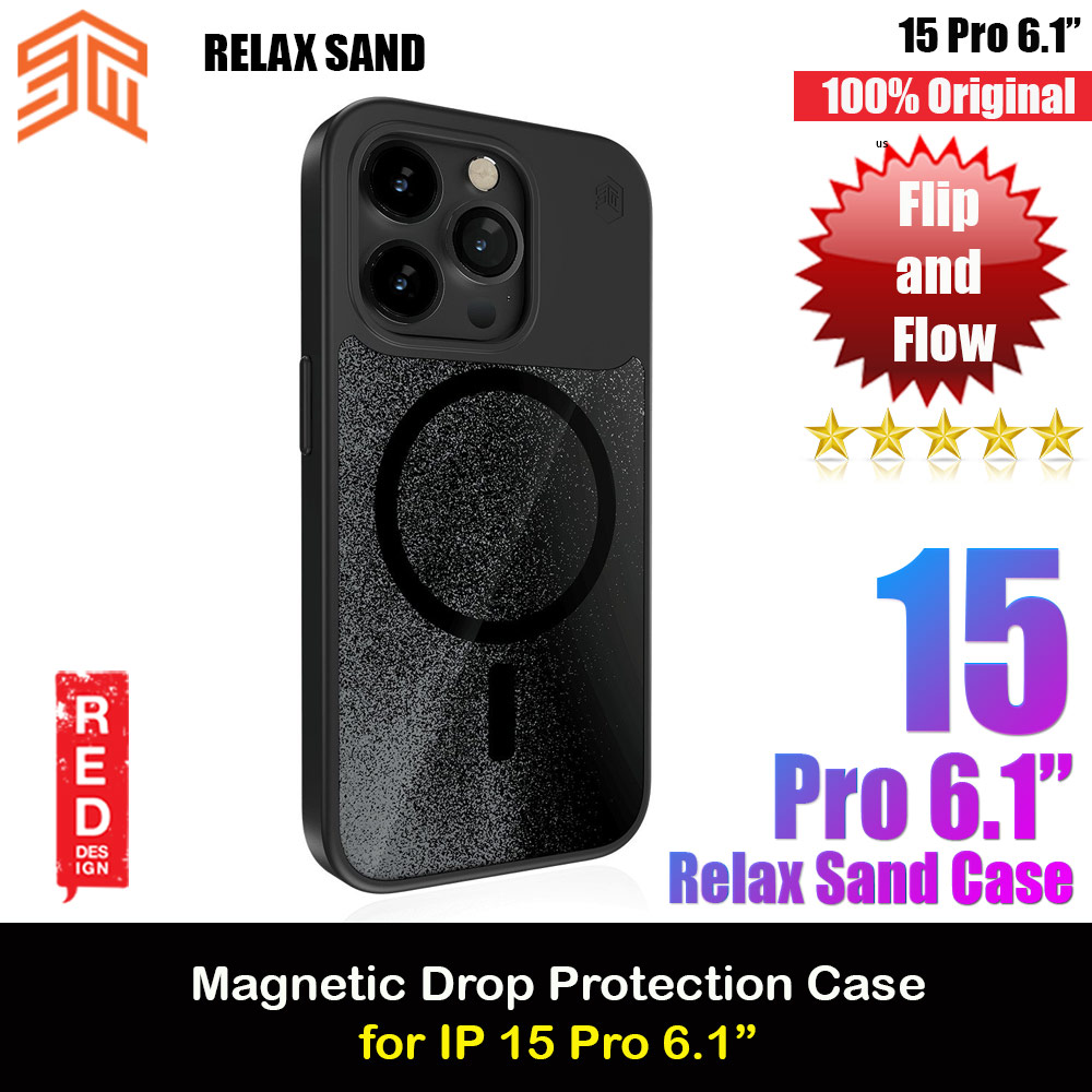 STM Relax Sand Magnetic Drop Protection Case for iPhone 15 Pro 6.1 (Black Grey)
