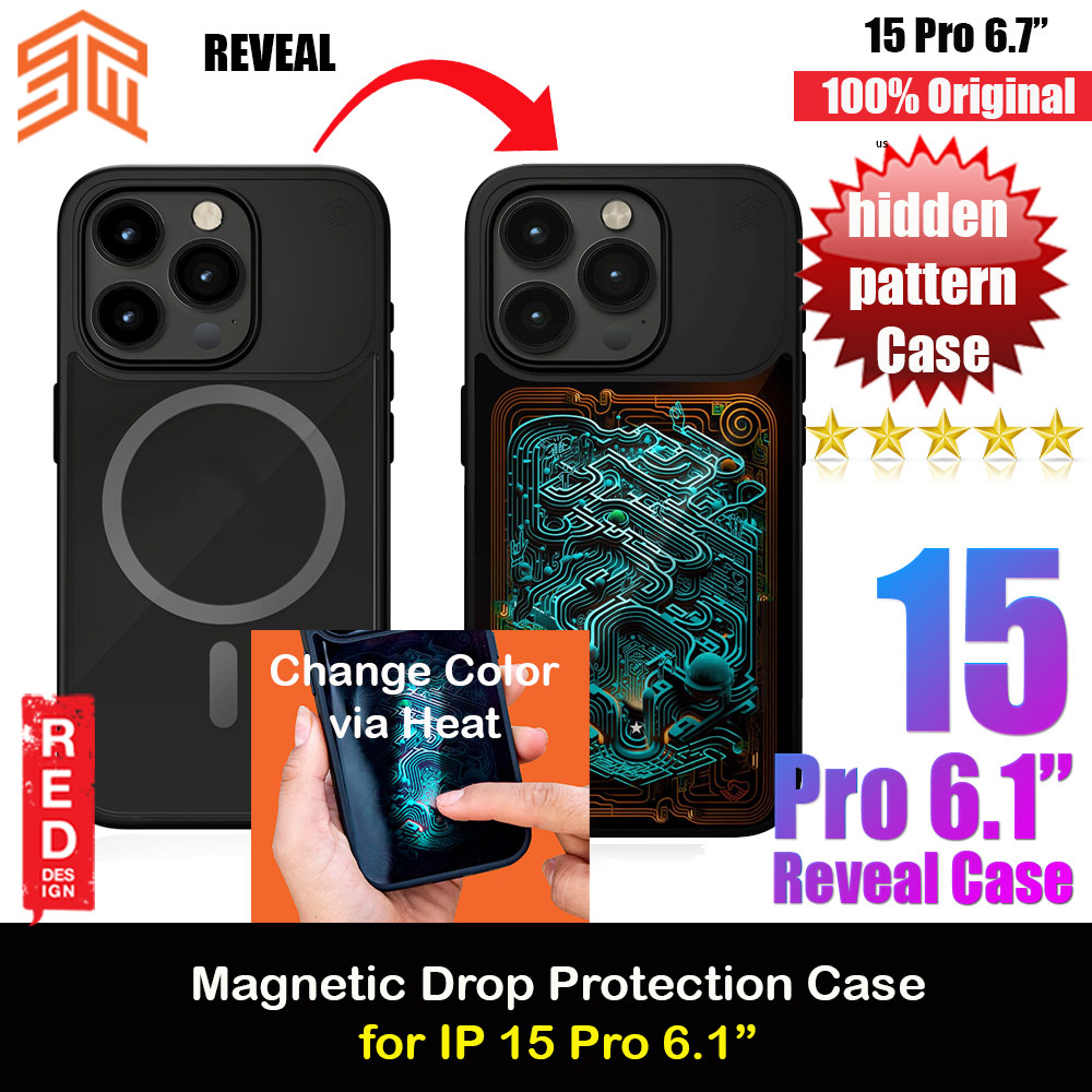 STM Reveal Hidden Pattern Magnetic Drop Protection Case for iPhone 15 Pro 6.1 (Black Realm)