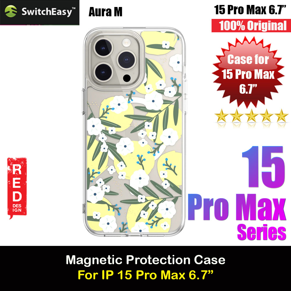 Switcheasy Aura M Printed Fashionable Magsafe Compatible Case for Apple iPhone 15 Pro Max 6.7 (Gardenia)
