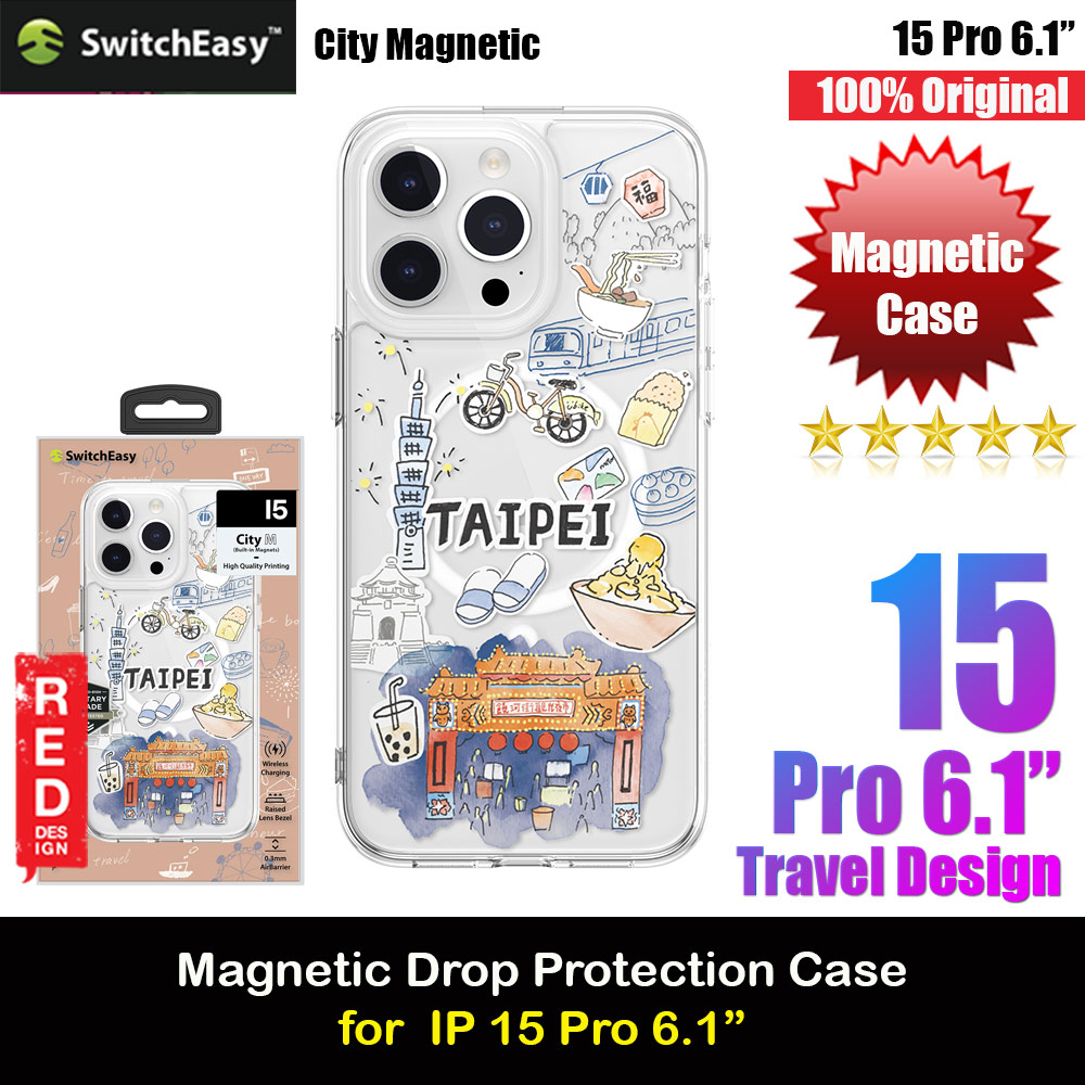 Switcheasy Travel City Double In Mold Decoration Fashionable Magsafe Compatible Case for Apple iPhone 15 Pro 6.1 (Taipei)