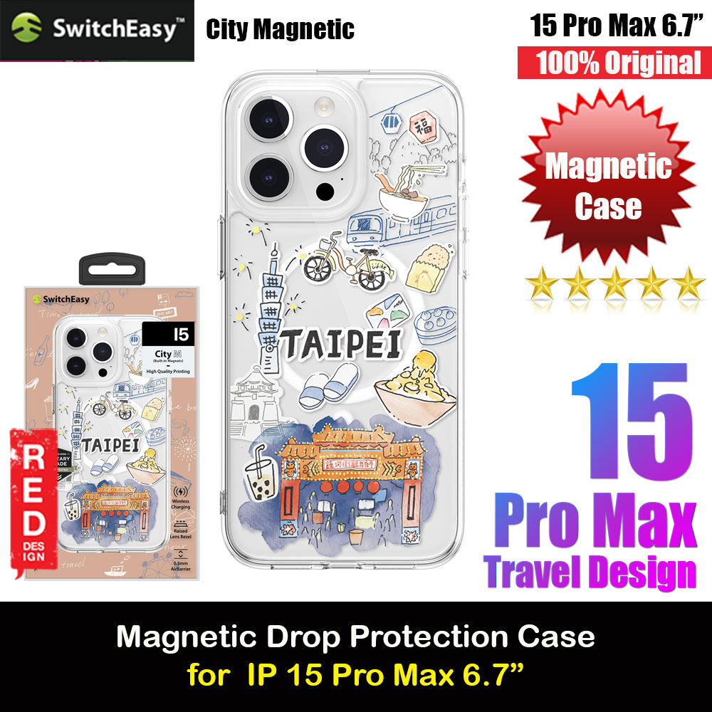 Switcheasy Travel City Double In Mold Decoration Fashionable Magsafe Compatible Case for Apple iPhone 15 Pro Max 6.7 (Taipei)
