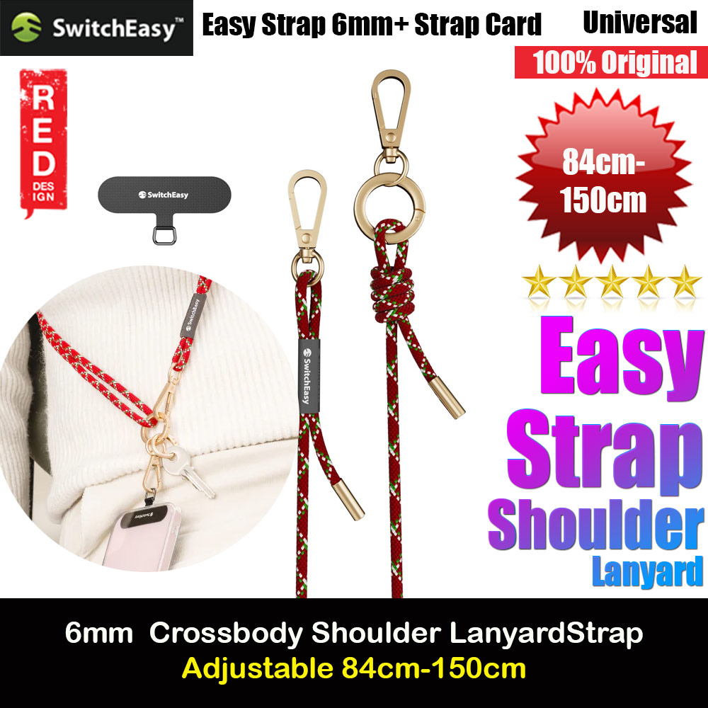 Switcheasy Easy Strap with Multiple Hang Design Crossbody Lanyard Shoulder Holder Card Link Adjustable Strap for any closed-bottom phone case (Raspberry)