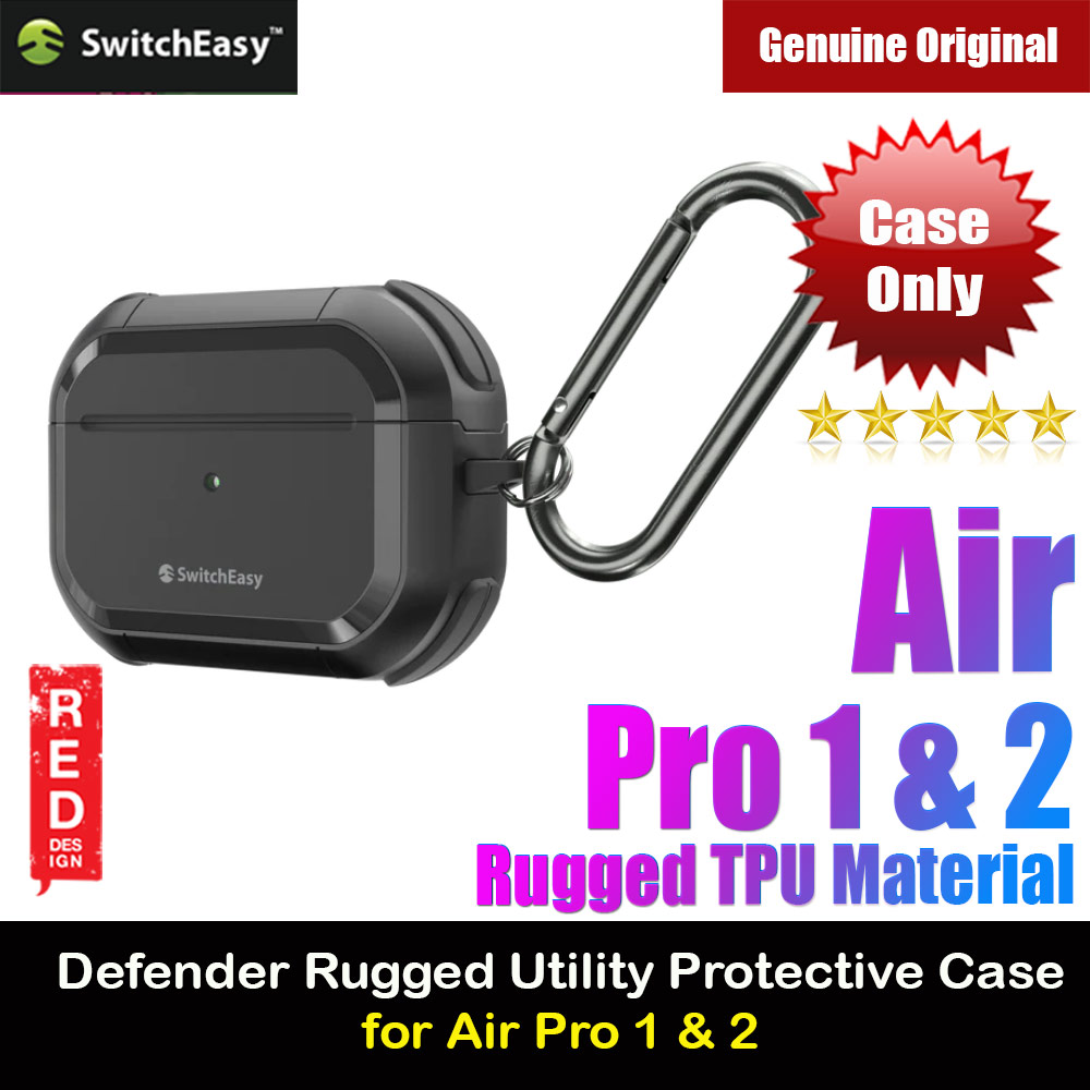 Switcheasy Defender Rugged Utility Drop Protection Protective Case with Carabiner for Airpods Pro 1 & 2 (Black)