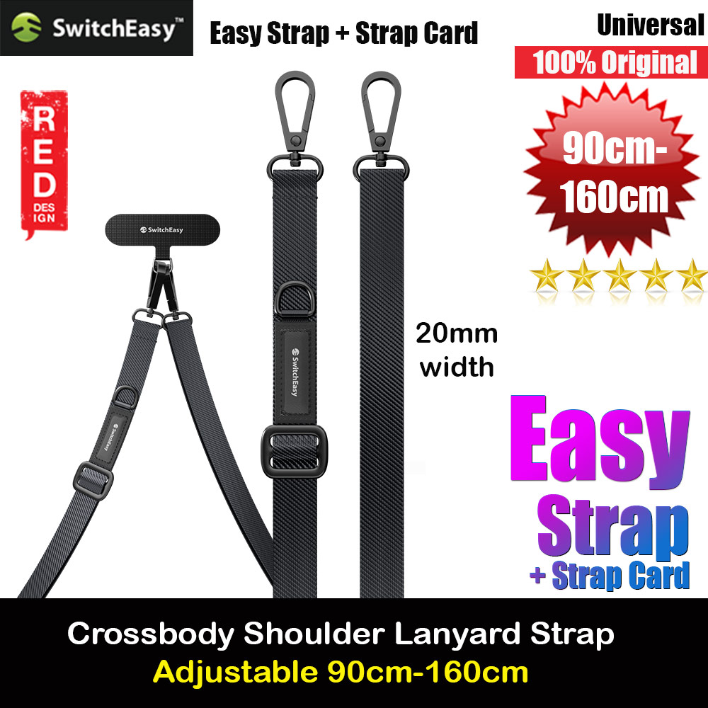 Switcheasy Easy Strap Crossbody Lanyard Shoulder Holder Card Link Adjustable Strap for any closed-bottom phone case (Dark Black)