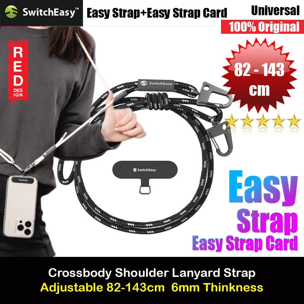 Switcheasy Easy Strap Crossbody Lanyard Shoulder Holder Card Link Adjustable Strap for any closed-bottom phone case (Black White)