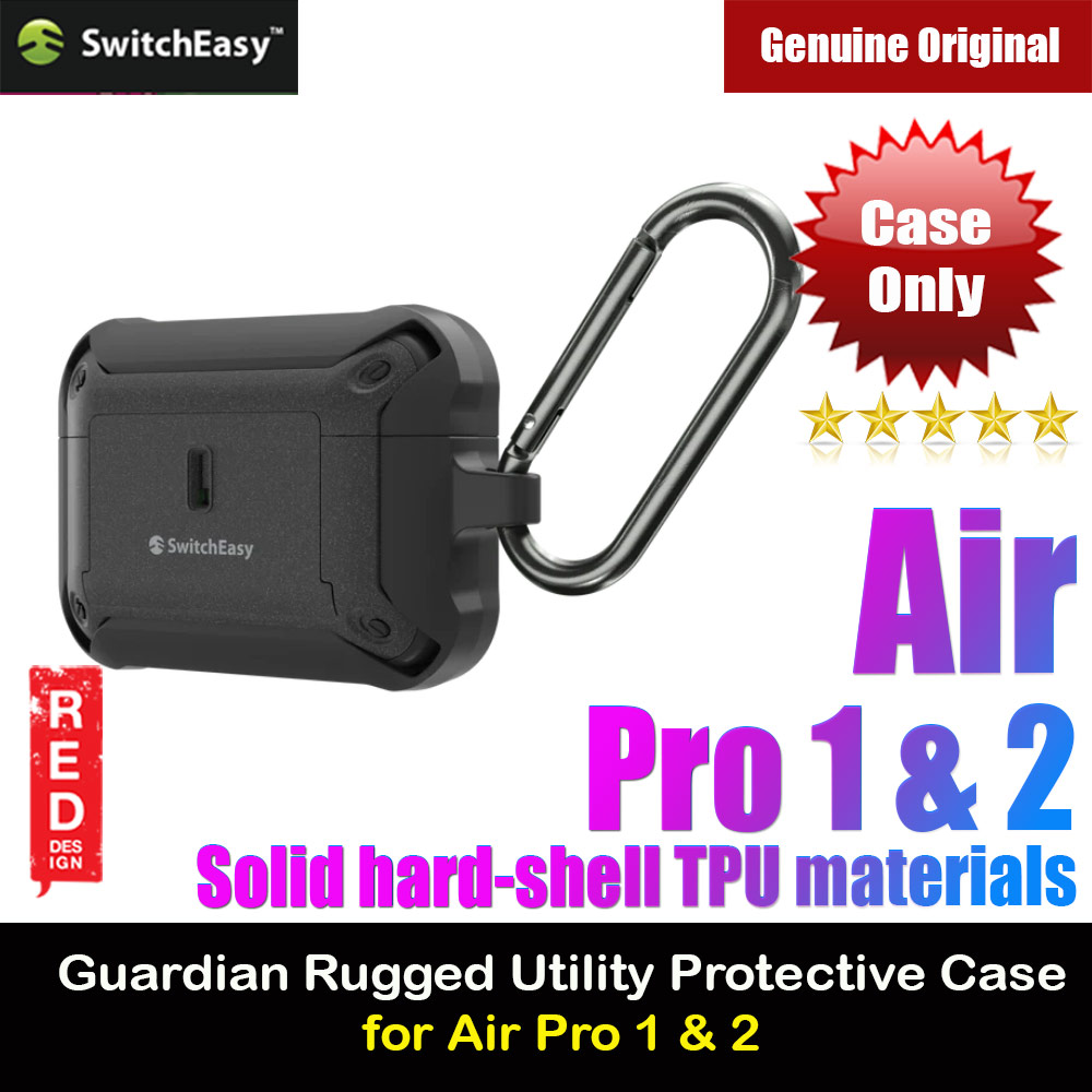 Switcheasy Guardian Rugged Upgraded Lock Clip Design Anti-Lost Protection Protective Case with Carabiner for Airpods Pro 1 & 2 (Black)
