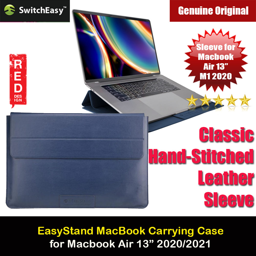 Switchasy EasyStand Classic Hand Stitched Leather Sleeve Carry Case Standable Design for Macbook Air 13 M1 2020 2021 Macbook Pro 13 2020 2021 13 inches Laptop (Midnight Blue)