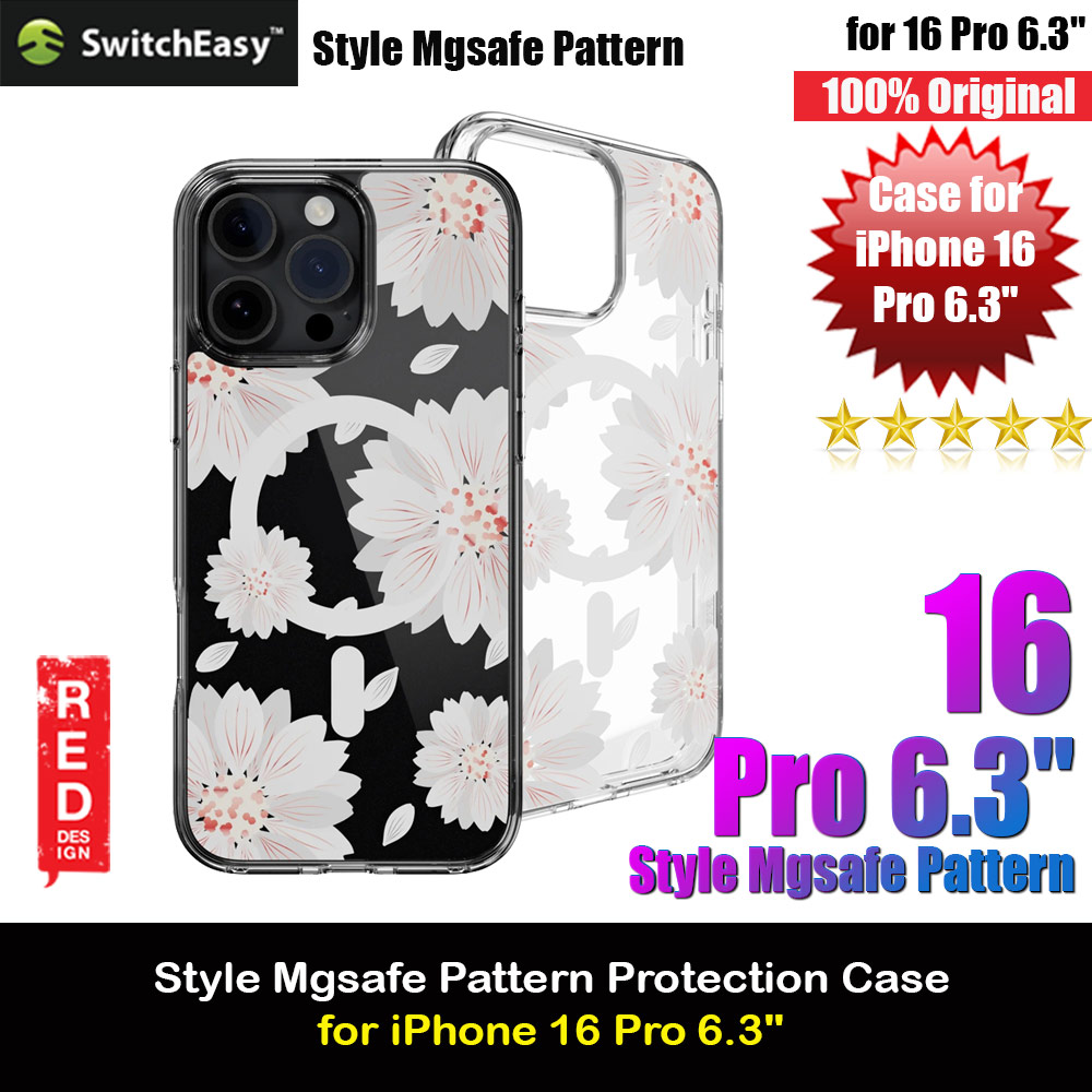 Switcheasy Style M Flower Fashionable Magsafe Compatible Case for iPhone 16 Pro 6.3 (White Flower)