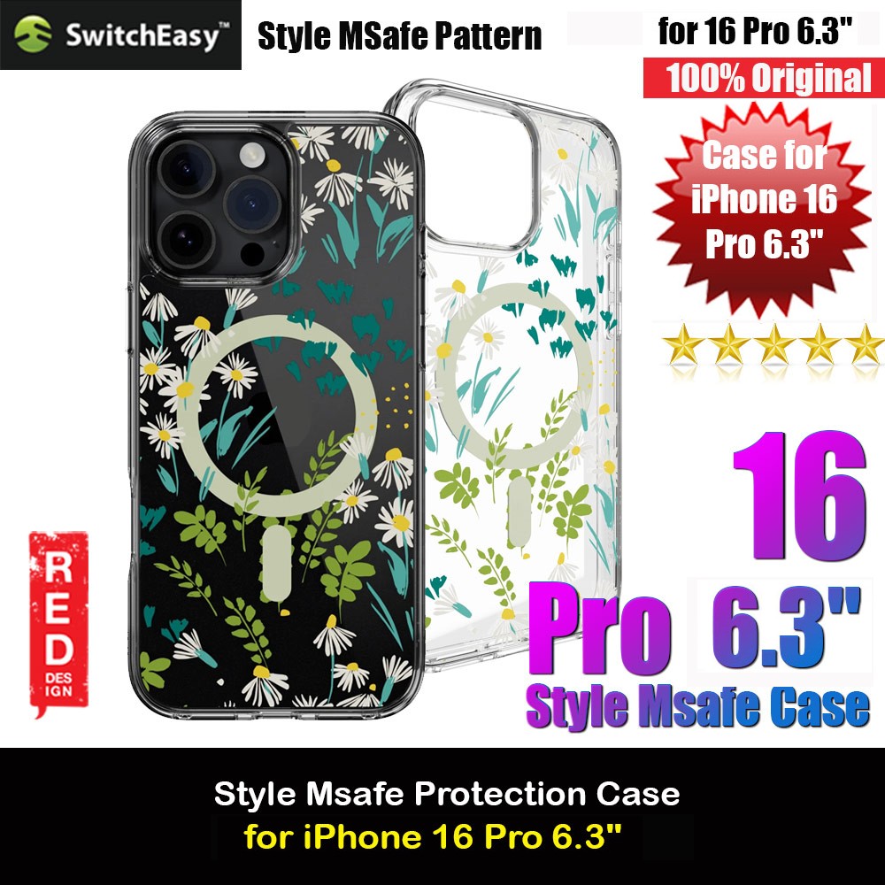 Switcheasy Style M Flower Fashionable Magsafe Compatible Case for iPhone 16 Pro 6.3 (Green Daisy)