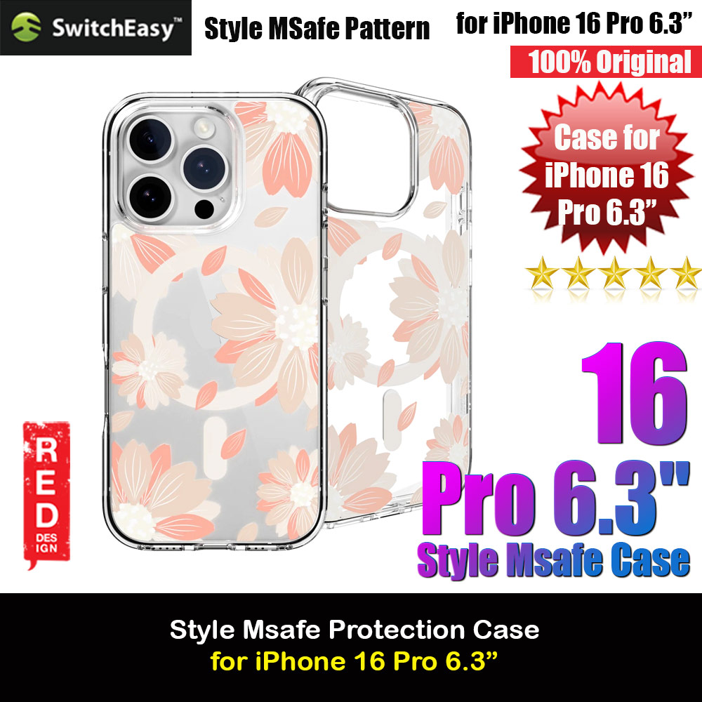 Switcheasy Style M Flower Fashionable Magsafe Compatible Case for iPhone 16 Pro 6.3 (Pink Flower)
