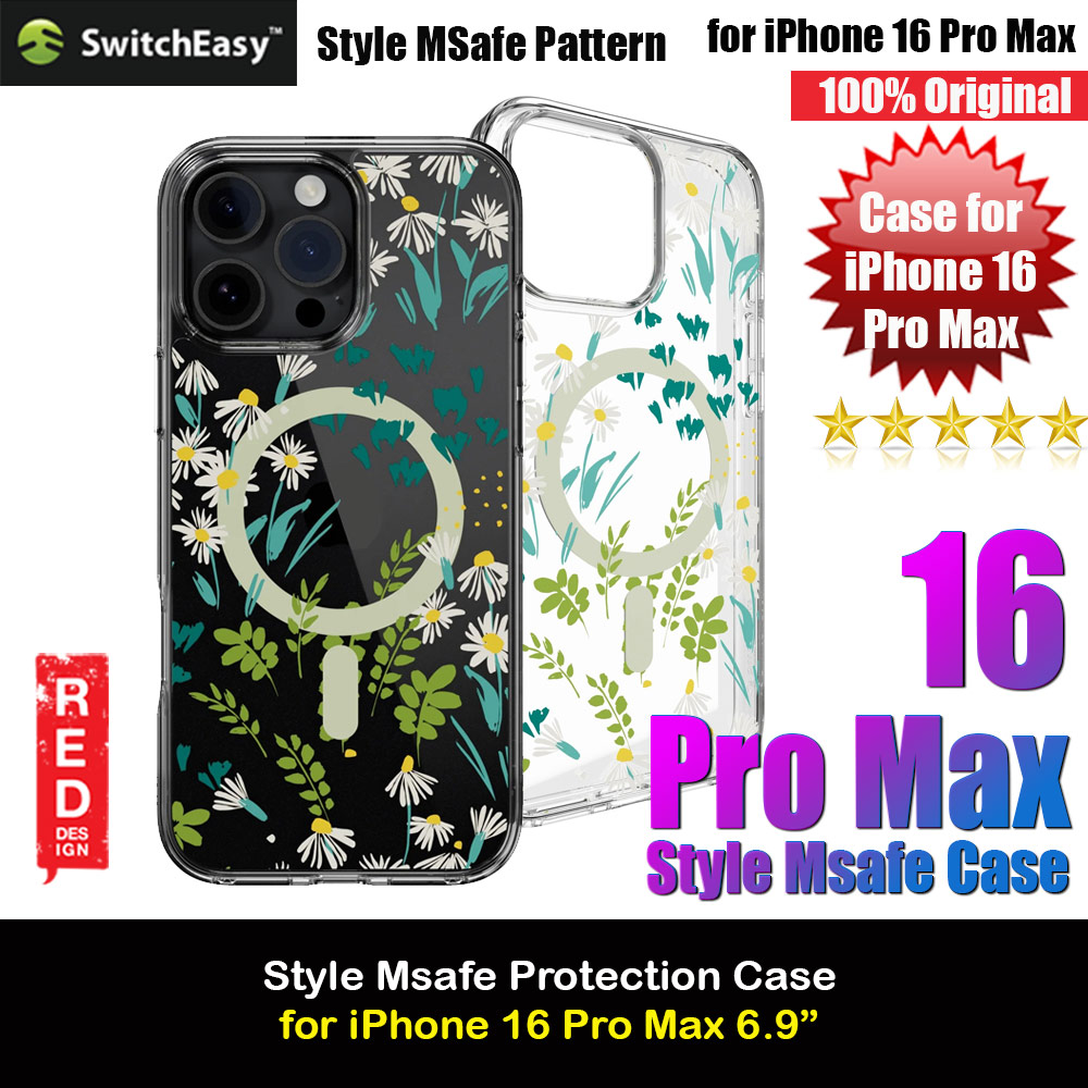 Switcheasy Style M Flower Fashionable Magsafe Compatible Case for iPhone 16 Pro Max 6.9 (Green Daisy)