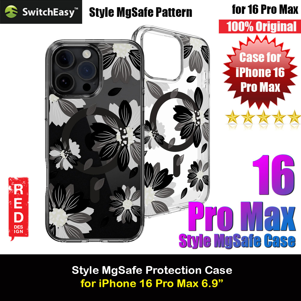 Switcheasy Style M Flower Fashionable Magsafe Compatible Case for iPhone 16 Pro Max 6.9 (Black Flower)