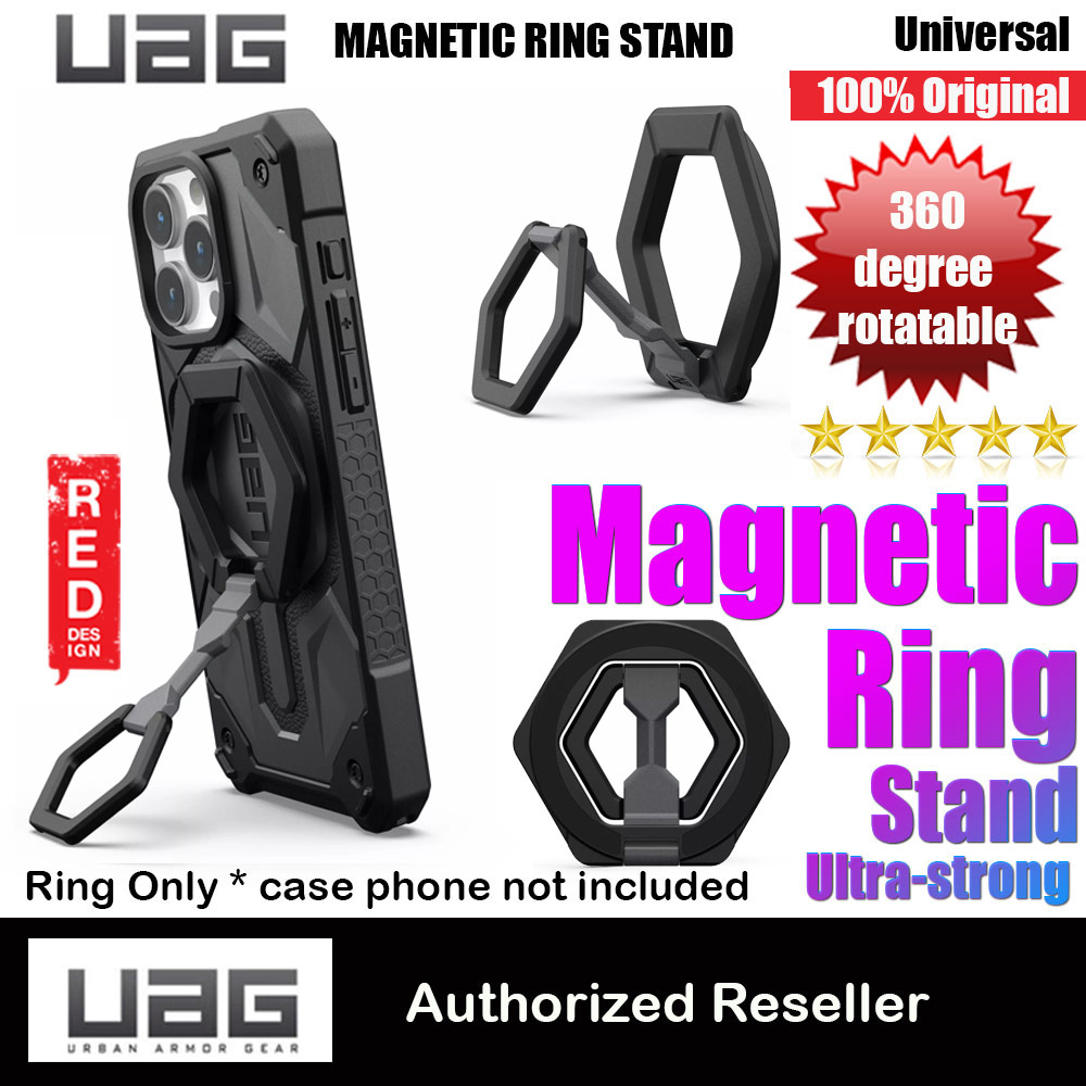 UAG Magnetic Ring Stand Holder Phone Grip and Kickstand Stand Compatible with Magsafe (Black Silver)