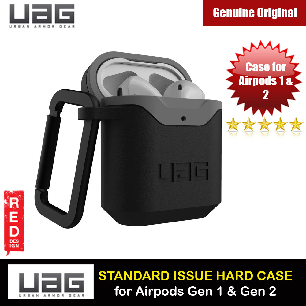UAG Standard Issue Hard V2 Case with Detachable Carabiner for Airpods Gen 1 Airpods Gen 2 (Black Grey)