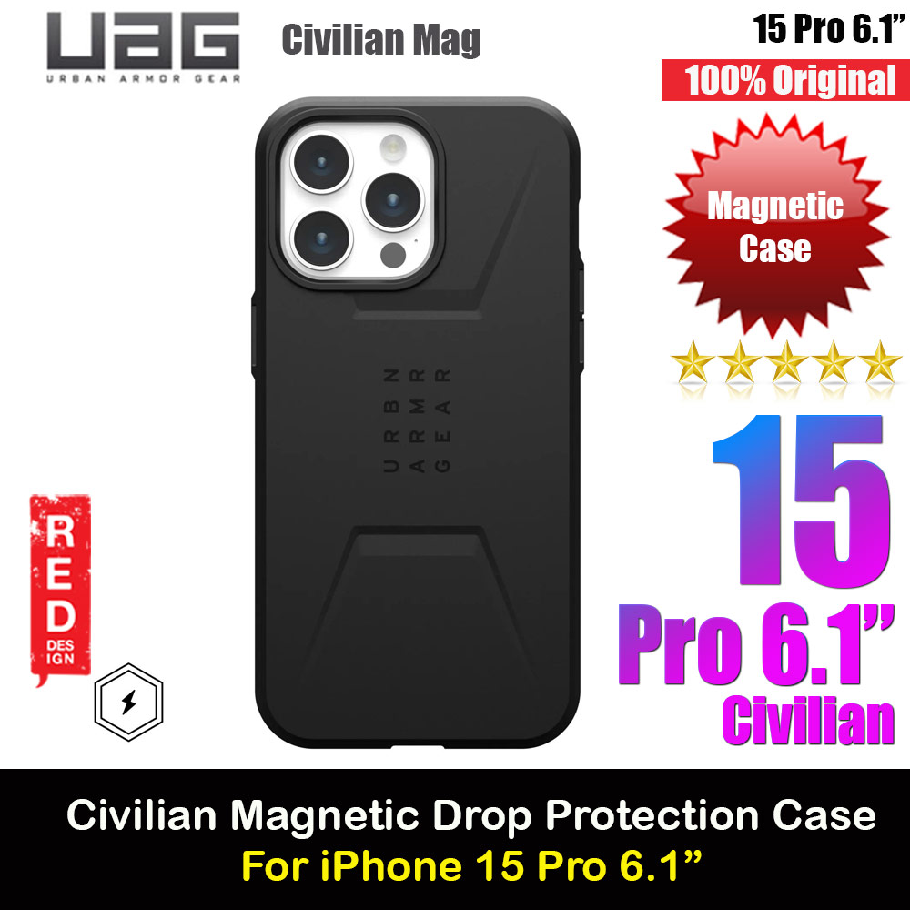 UAG Civilian Magsafe Drop Proof Shock Absorbing Drop Protection Case Case for iPhone 15 Pro 6.1 (Black)