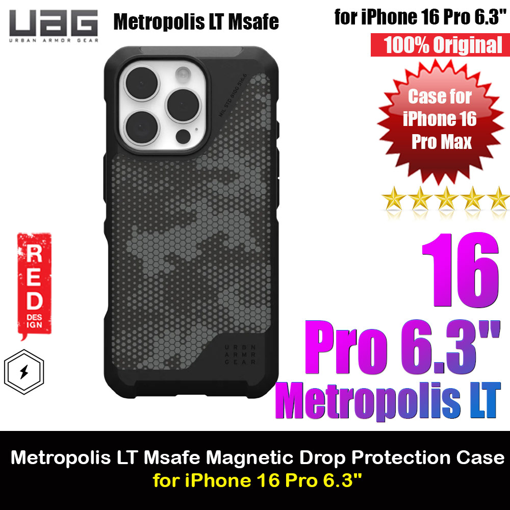 UAG Metropolis LT Magsafe Drop Proof Shock Absorbing Drop Protection Case for iPhone 16 Pro 6.3 (Kevlar Camo Graphite)