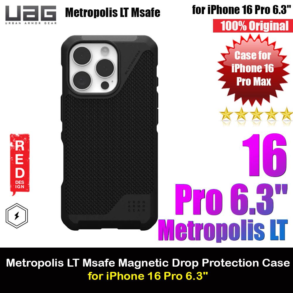 UAG Metropolis LT Magsafe Drop Proof Shock Absorbing Drop Protection Case for iPhone 16 Pro 6.3 (Kevlar Black)