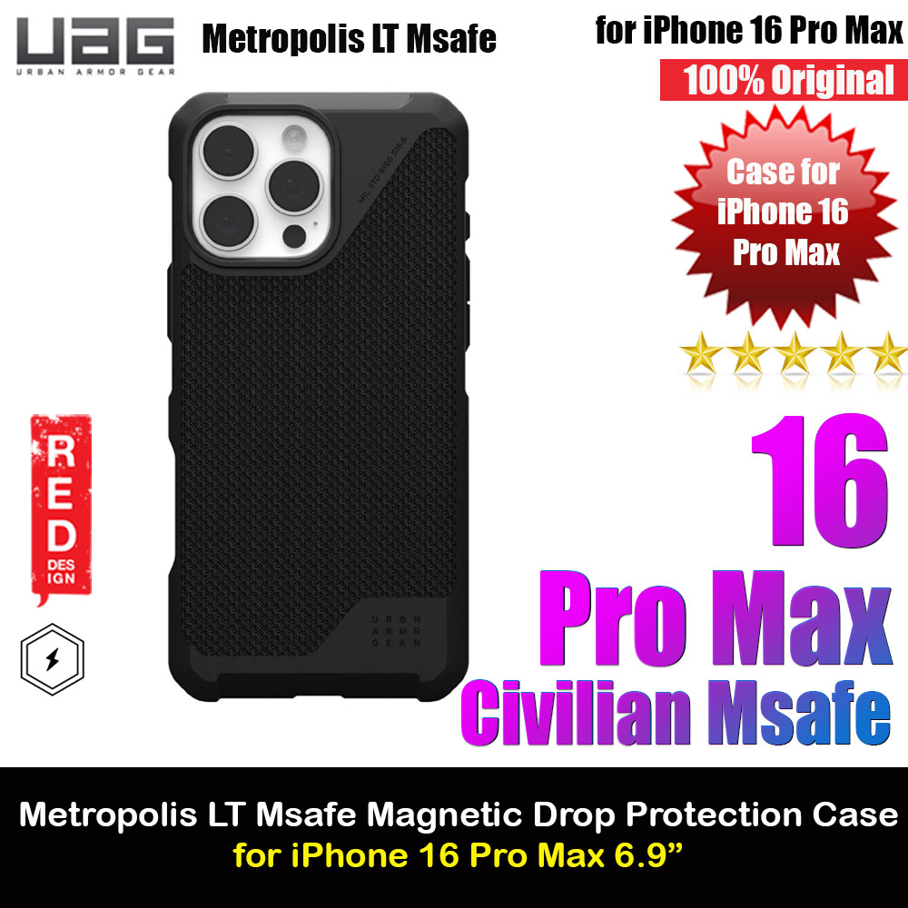 UAG Metropolis LT Magsafe Drop Proof Shock Absorbing Drop Protection Case for iPhone 16 Pro Max 6.9 (Kevlar Black)