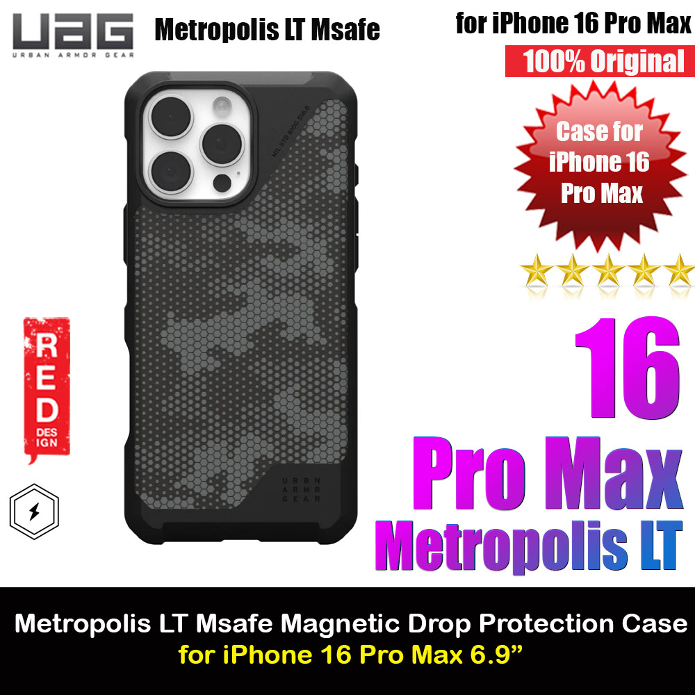 UAG Metropolis LT Magsafe Drop Proof Shock Absorbing Drop Protection Case for iPhone 16 Pro Max 6.9 (Kevlar Camo Graphite)