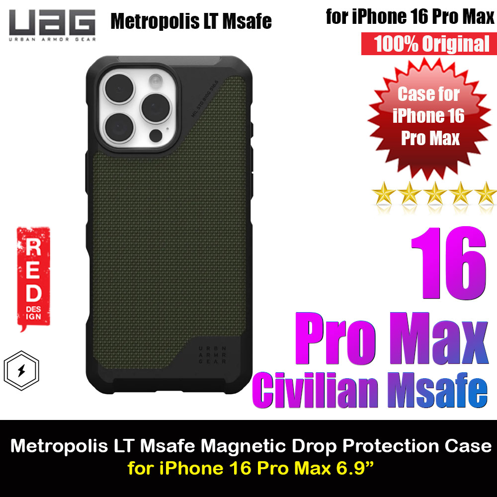 UAG Metropolis LT Magsafe Drop Proof Shock Absorbing Drop Protection Case for iPhone 16 Pro Max 6.9 (Kevlar Olive)