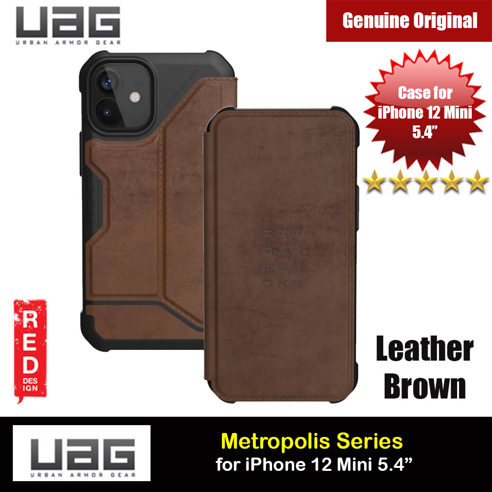 UAG Urban Armor Gear Protection Flip Cover Card Storage Case Metropolis Series for iPhone 12 Mini 5.4 (Leather Brown)