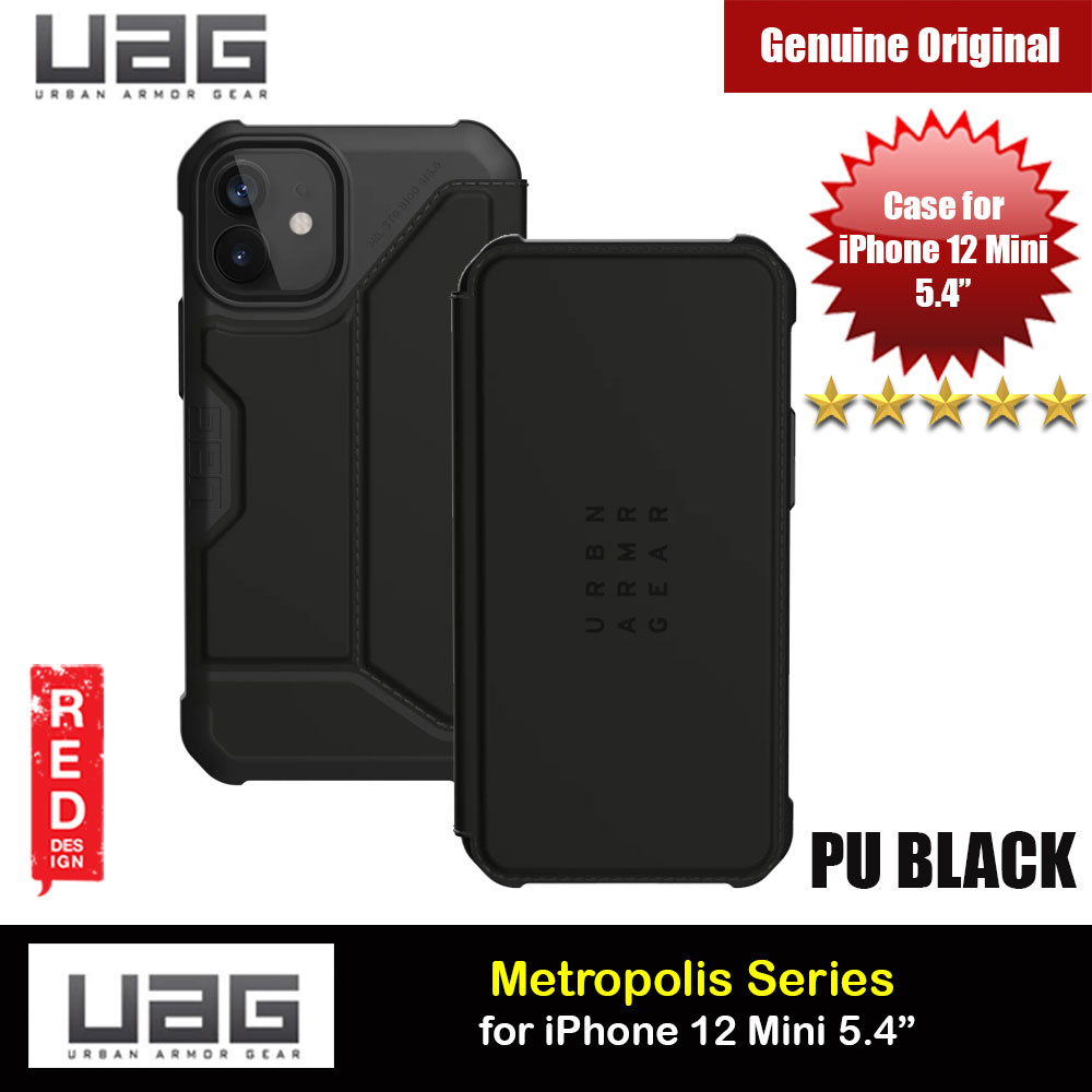 UAG Urban Armor Gear Protection Flip Cover Card Storage Case Metropolis Series for iPhone 12 Mini 5.4 (PU Black)