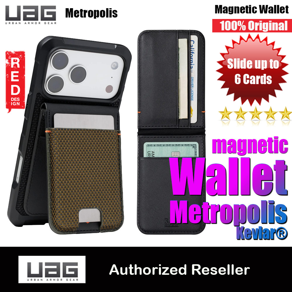 UAG Metropolis Kevlar Leather MagSafe Wallet and Stand Kickstand Card Holder Phone Stand (Kevlar Element Green)
