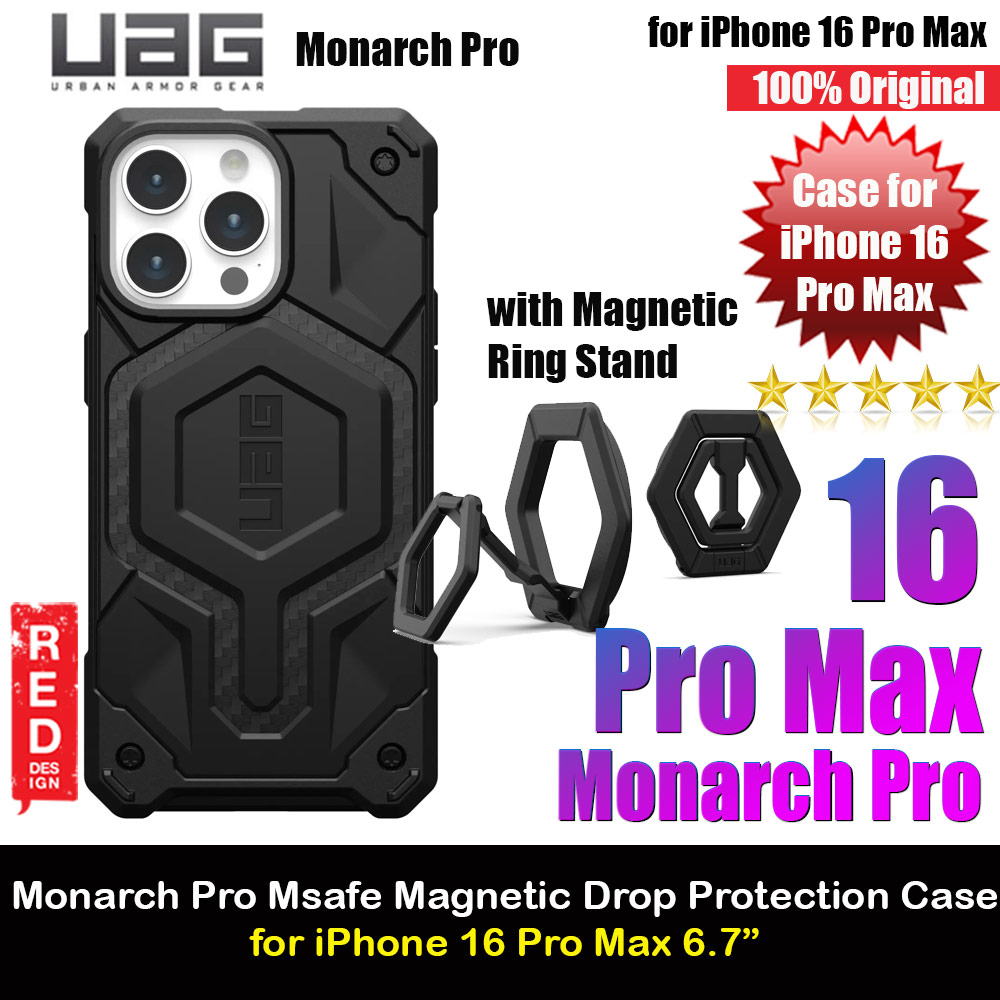 UAG Monarch Pro Magsafe Compatible Drop Proof Case for iPhone 16 Pro Max 6.9 with Magnetic Ring Stand (Carbon Fiber)
